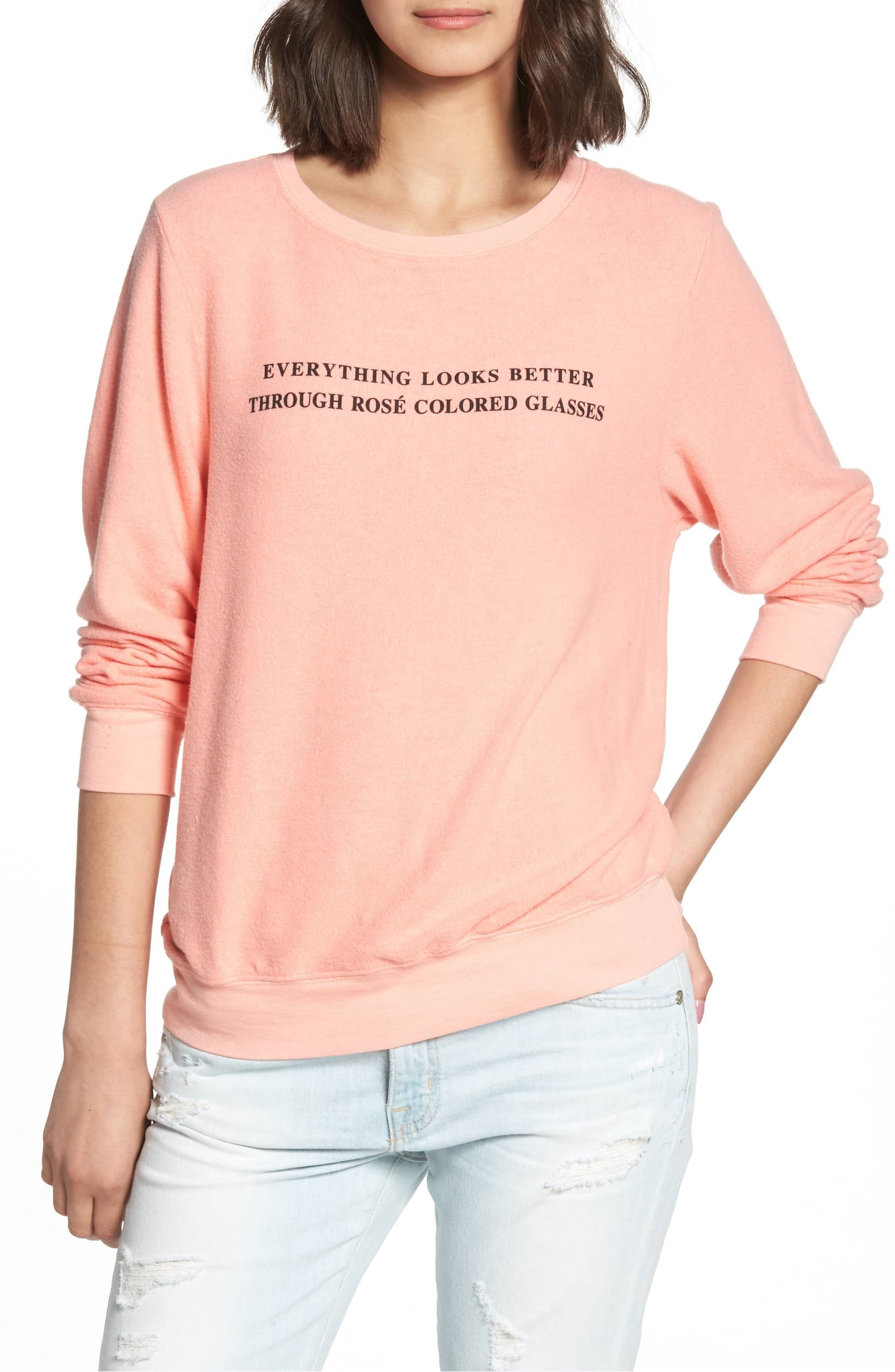rose colored sweatshirt