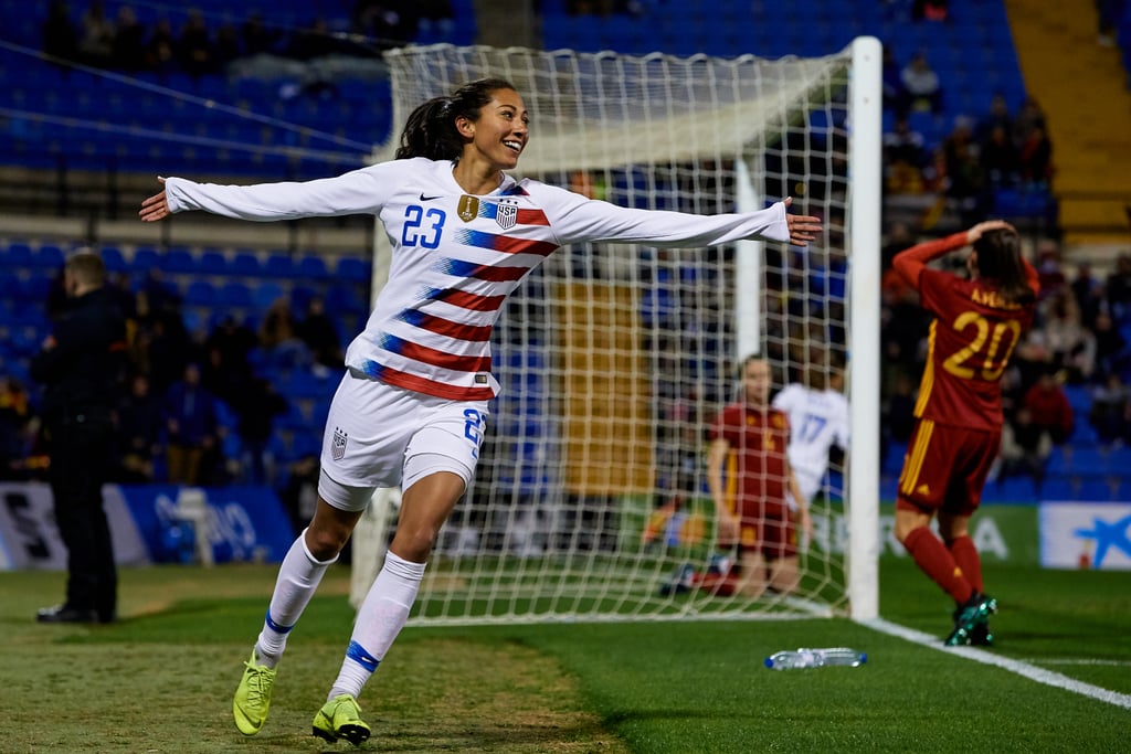 POPSUGAR: I know you can't go into details on the current lawsuit, but it was cool that it was filed on International Women's Day. Did that have a special resonance for you?
Christen Press (pictured above): Definitely. I think that we are all very proud on this team of our fight for women — largely women in sport but women all over. And so there was a little bit of synchro-destiny there with the lawsuit timing. This is part of our legacy in our life. But at the same time, we don't want to be in this situation. We want to actually just be resourced and have the opportunity to be excellent athletes. In that way, it's not fun. In a moment like this, you're kind of like, "Wow, we've been working for so hard, for so long." And it's just this realisation with LUNA Bar [that] other people are working and fighting. We're all coming together, and it actually takes something that's really not cool, which is gender inequality, and makes it a really cool and special moment where people are coming together, female and male. It's so much bigger than sport, and it's so much bigger than just our team.
PS: Equal pay is something that women across all industries and all fields have to deal with. What is something you've learned that they can take to the table when it comes to advocating for themselves and each other?
Alex Morgan: We're trying to rally for women to stand up for themselves in this fight. And I think the most important thing is continuing to raise awareness for the gender inequalities among all industries and helping women know that they have support in us. I'm so happy to have a group of 25 women to fight alongside and to feel completely 100 percent united.
Megan Rapinoe:  Obviously, not all women in their profession have a full team of 20. Usually, it's just one or two. Especially the higher you move up, likely, it's just going to be one. My advice would be to seek that [information] out, because I think what they, whoever "they" is you're negotiating with, they want you to be siloed. They want you to not have all the information or to only be operating by yourself. That puts you in a much weaker position. Whether it's information online or seeking out other women or companies like The Wing, I just think it's really important to find that community and gain strength in that community.