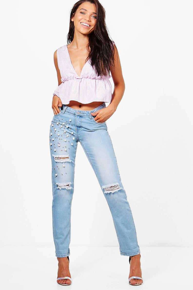 Womens jeans with online pearls