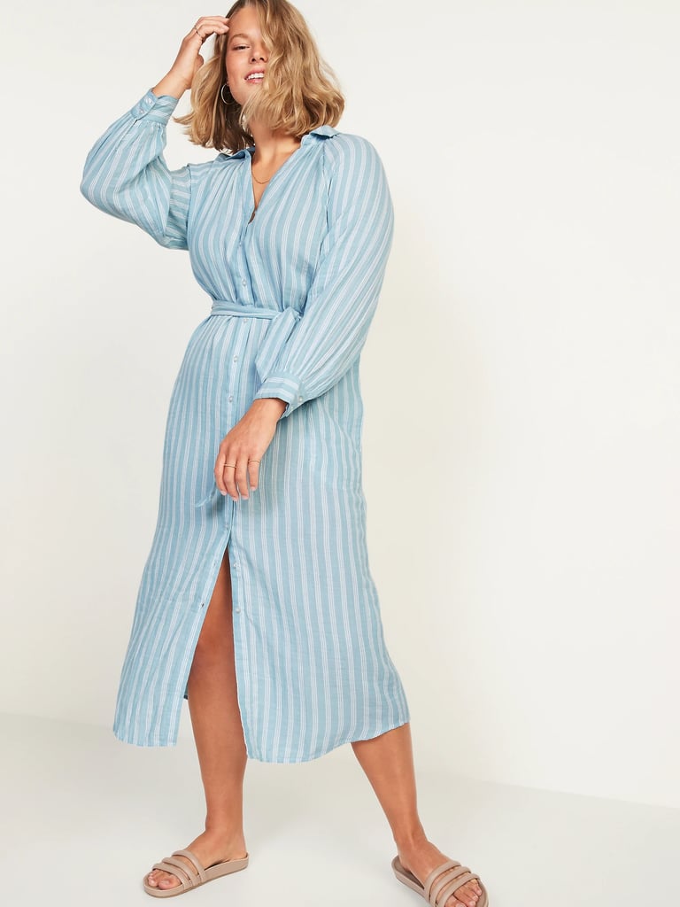 Old Navy Long-Sleeve Waist-Defined Striped Midi Dress