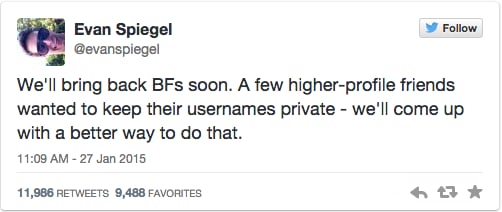 Then, Snapchat's CEO, Evan Spiegel, tweeted that.