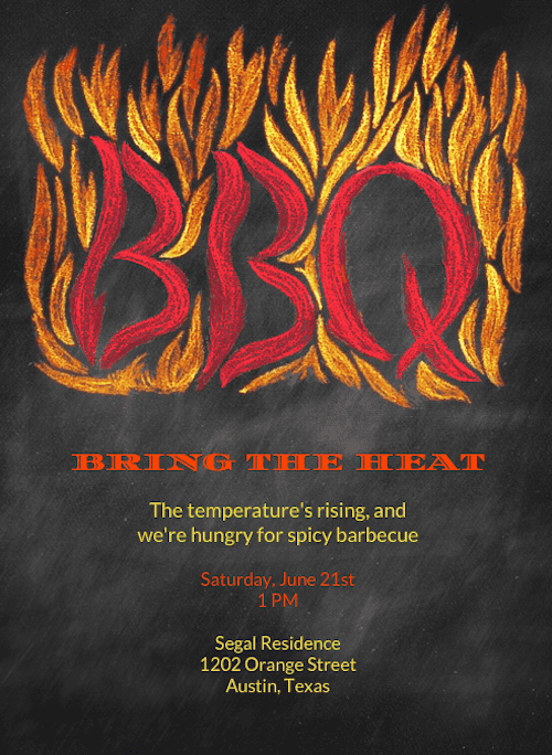 This flaming invite (price upon request) is perfect for guests who can't wait to fire up the grill.