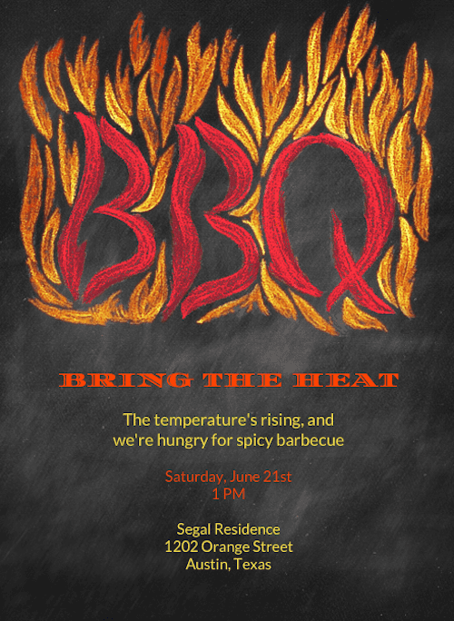 This flaming invite (price upon request) is perfect for guests who can't wait to fire up the grill. This flaming invite (price upon request) is perfect for guests who can't wait to fire up the grill.