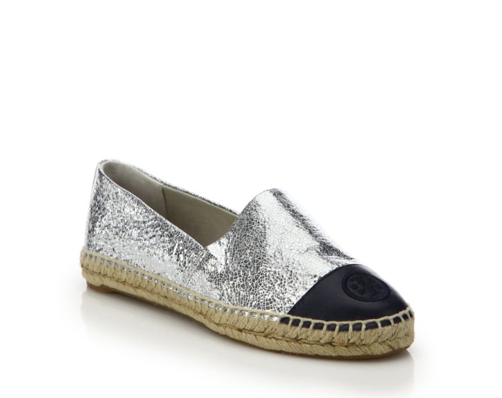 Tory Burch Crackled Metallic Leather Cap-Toe Espadrille Flats ($195 ...