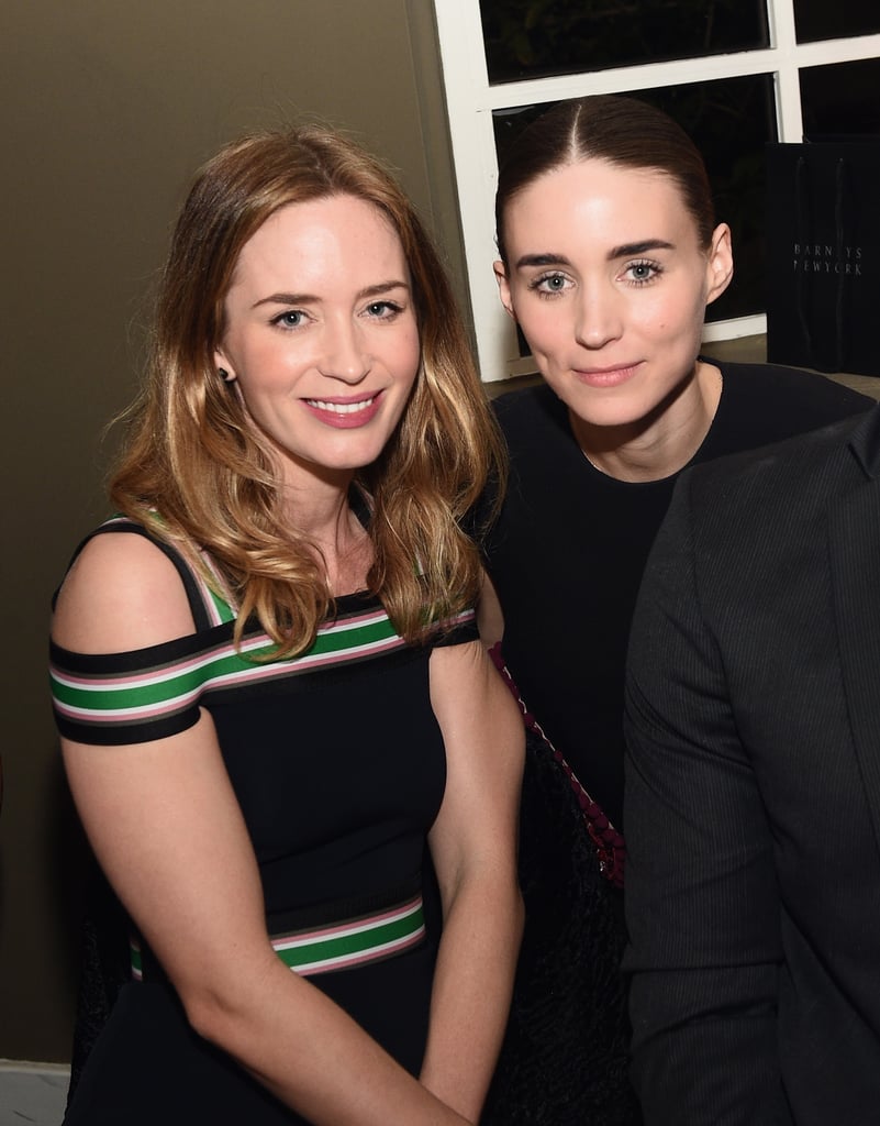 Emily Blunt got together with Rooney Mara, who hosted the Vanity Fair and Barneys New York event for OXFAM at the Chateau Marmont.