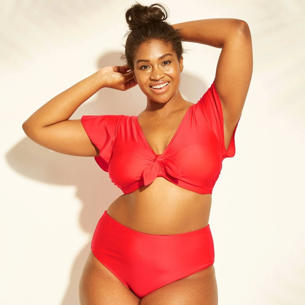 Plus-Size Tie Front Cap Sleeve and High-Waist Bikini Bottoms | Best Plus-Size Swimsuits Target | POPSUGAR Fashion UK Photo 5