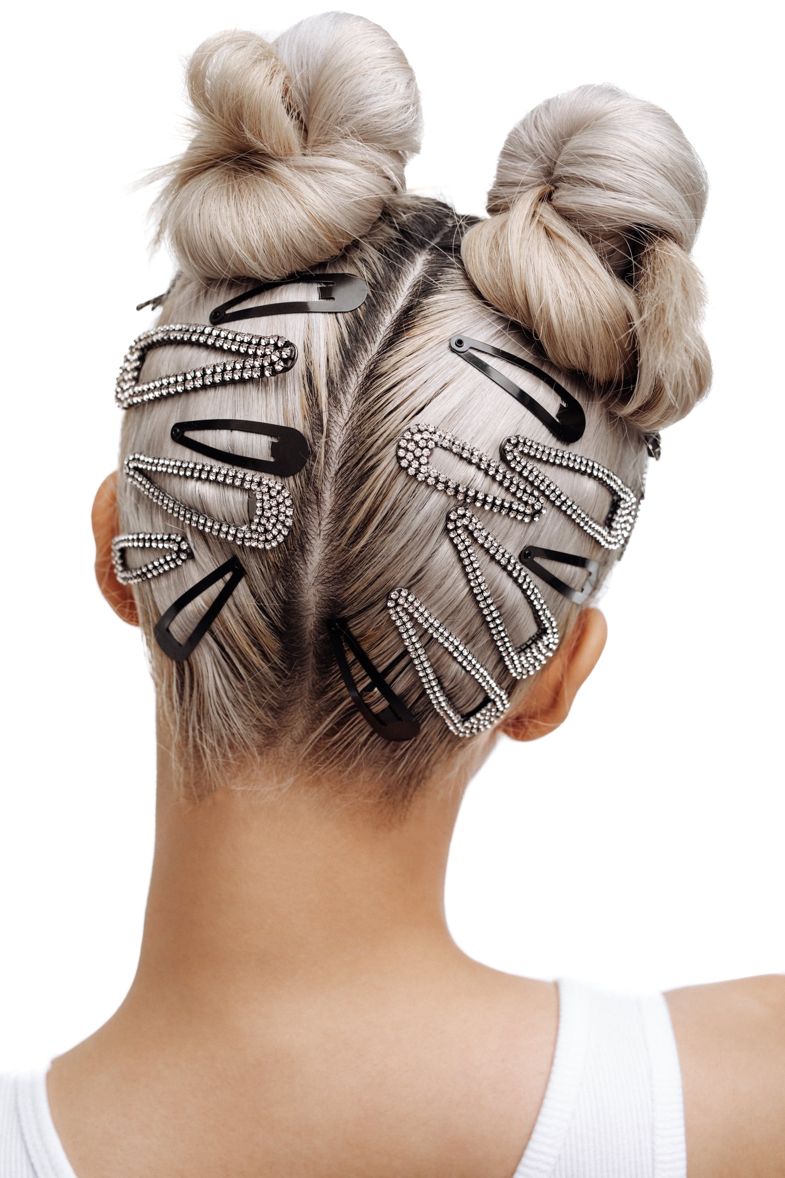 sleek straight hair jeweled clips - party hairstyle for long hair