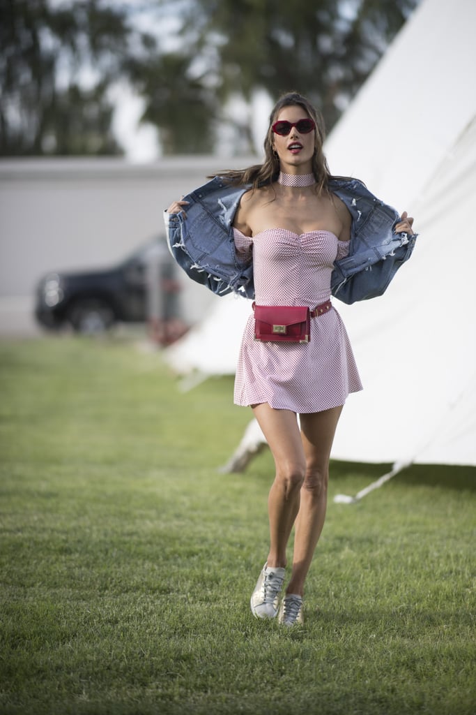 Showing Off Her Adorable Pink Minidress and Denim Jacket