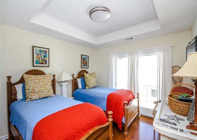 The third bedroom is filled with colorful, seasonal decor.