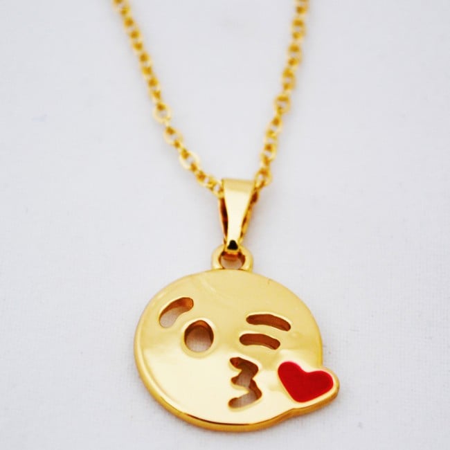 Gold Kiss Emoji Necklace