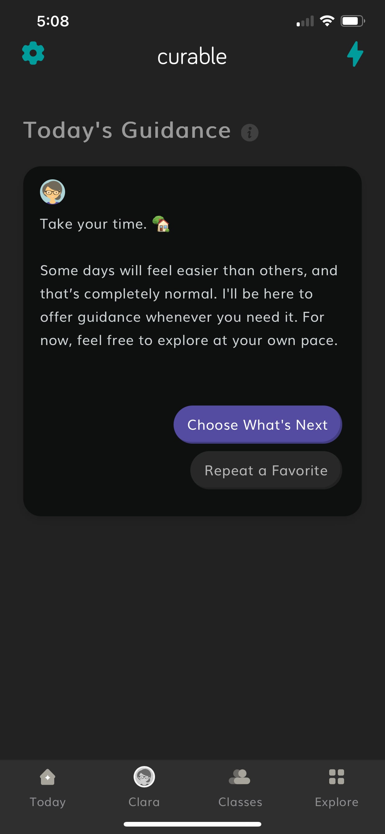 Curable app screenshot discussing daily guidance.