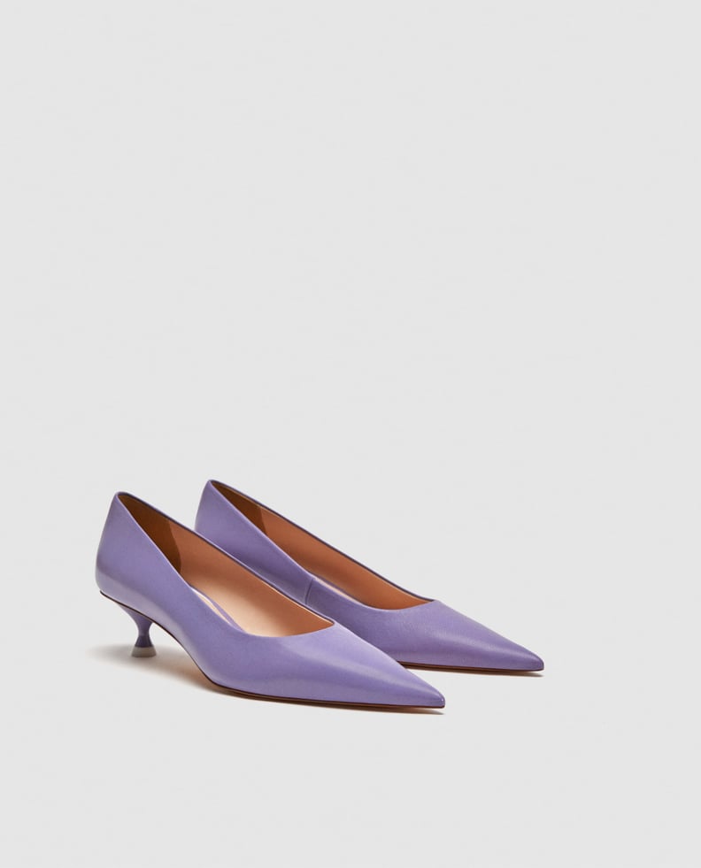 Zara Leather Mid Heel Court Shoes