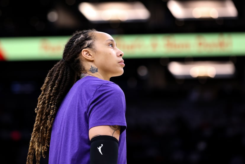 PHOENIX, ARIZONA - OCTOBER 10: Brittney Griner #42 of the Phoenix Mercury durring pregame warmups at Footprint Center on October 10, 2021 in Phoenix, Arizona. NOTE TO USER: User expressly acknowledges and agrees that, by downloading and or using this phot