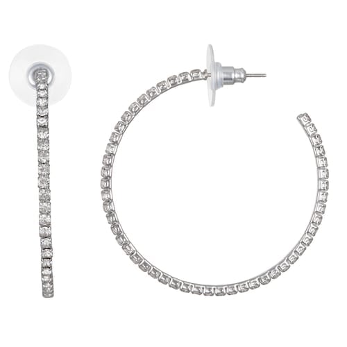 LC Lauren Conrad Silver Tone Simulated Crystal Nickel Free Hoop Earrings