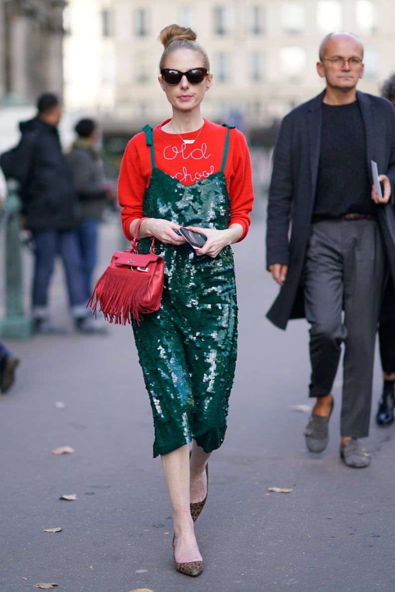 Wear Your New Year's Eve Dress Over a Sweater During the Day