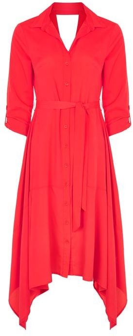 Stun in a statement red dress ($95) with an asymmetric hemline and quarter-length sleeves.