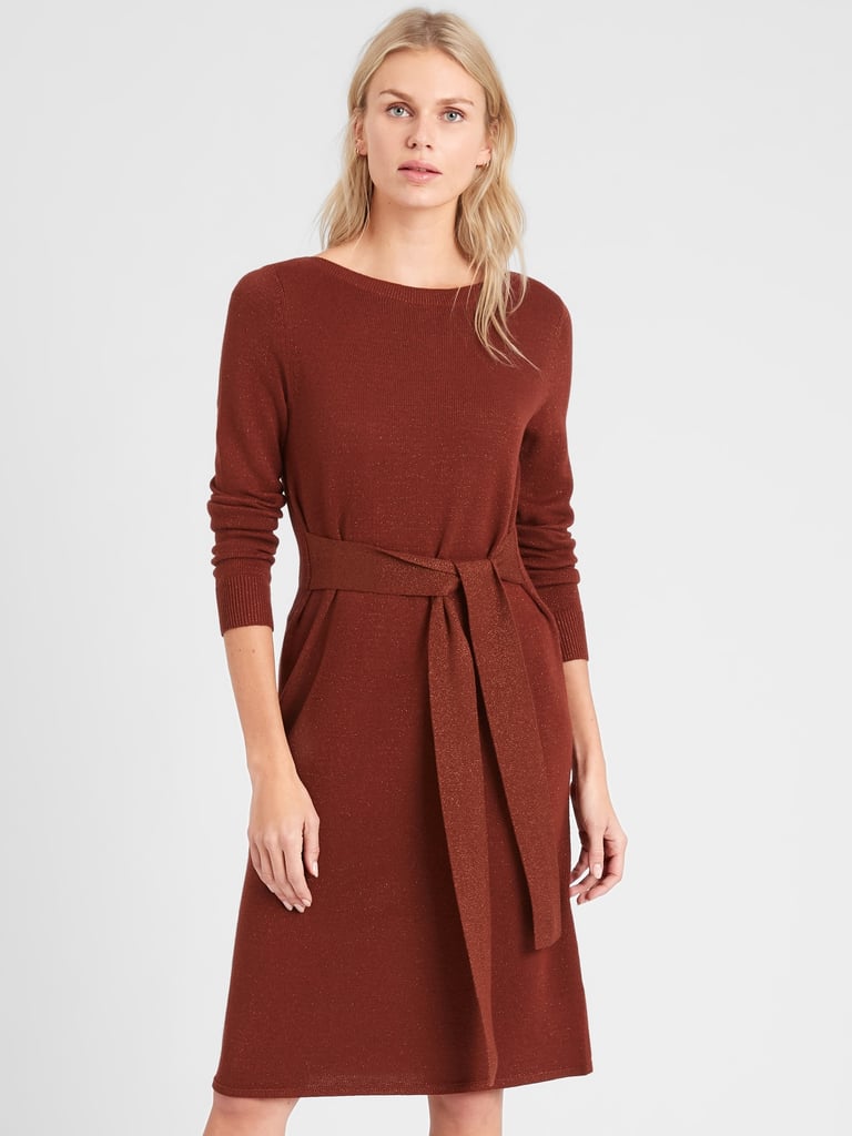 red belted sweater dress