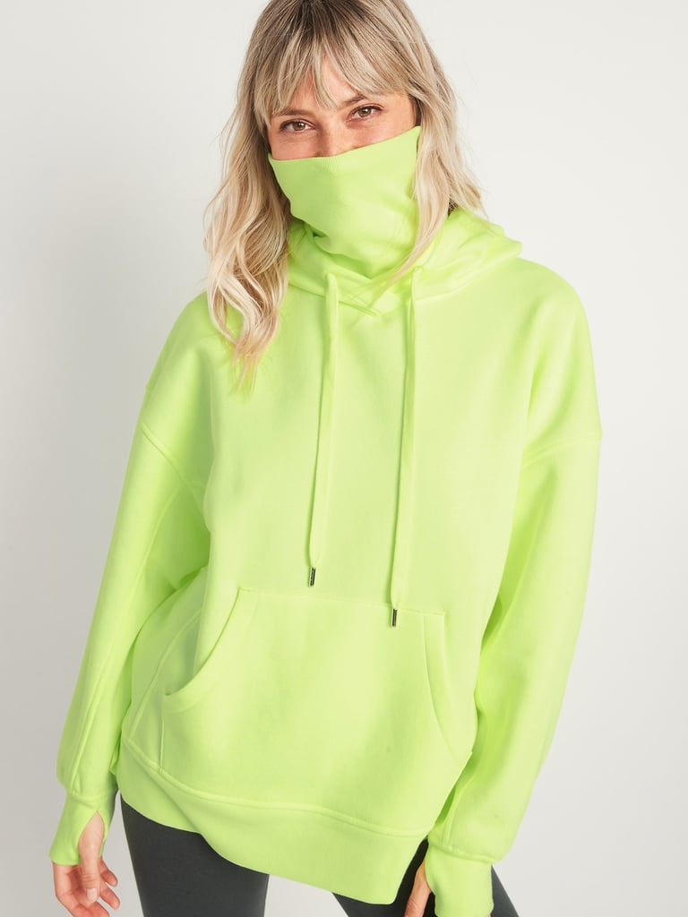 Oversized Rib-Knit Funnel-Neck Pullover Hoodie