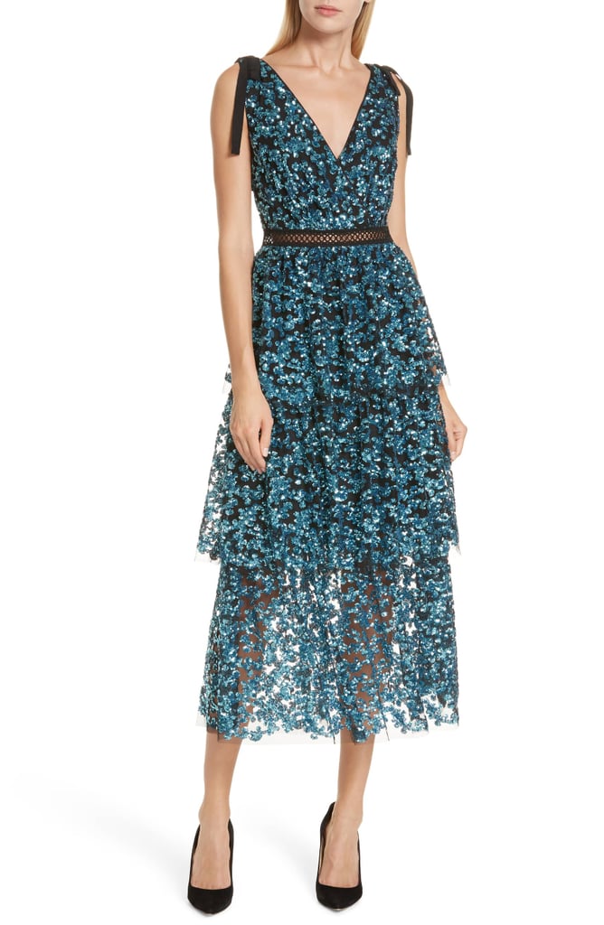 Self-Portrait Tiered Sequined Midi Dress