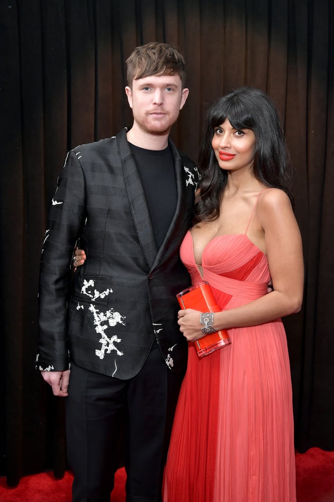 Jameela Jamil Goldfish Earrings at the 2019 Grammys
