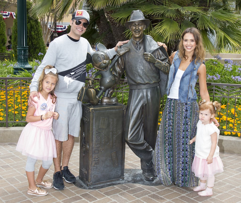 Jessica Alba and Cash Warren snapped a picture at Disney's California Adventure with their daughters, Honor and Haven.