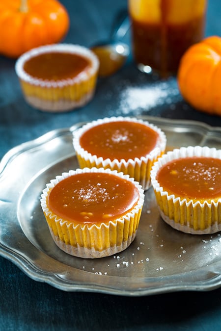 Pumpkin Cheesecake Cupcakes With Salted Caramel Sauce
