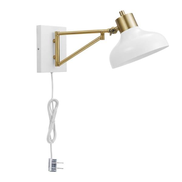 Globe Electric Berkeley 1-Light White and Brass Plug-In or Hardwire Swing Arm