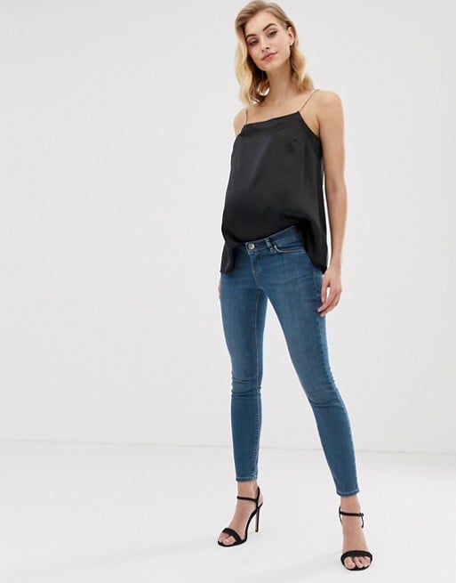 ASOS Design Maternity Lisbon Mid Rise Skinny Jeans in Bright Blue Wash With Over the Bump Waistband