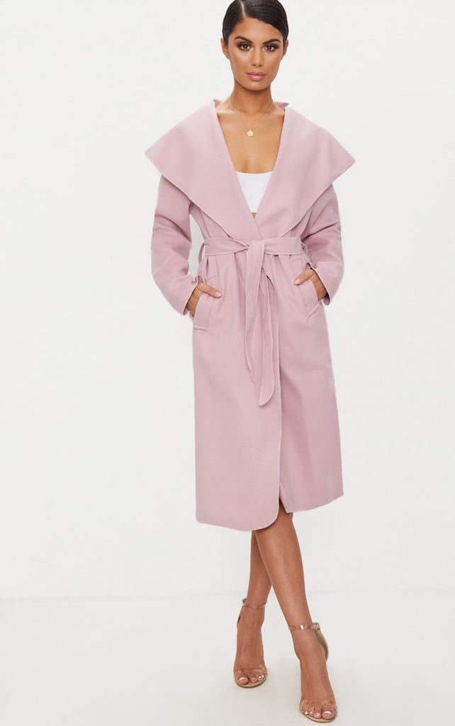 Pretty Little Thing Veronica Dusty Pink Oversized Waterfall Belt Coat