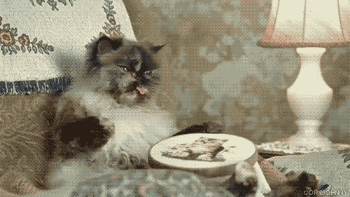 This sophisticated cat needlepoint-sewing another cat.