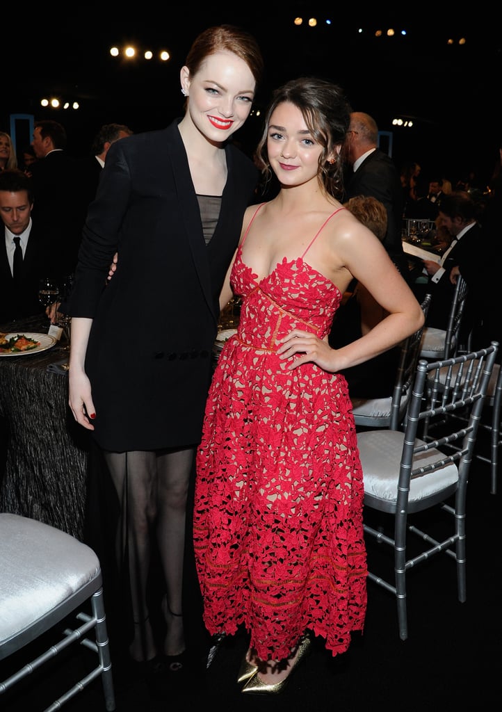 Emma Stone and Maisie Williams (Arya Stark)