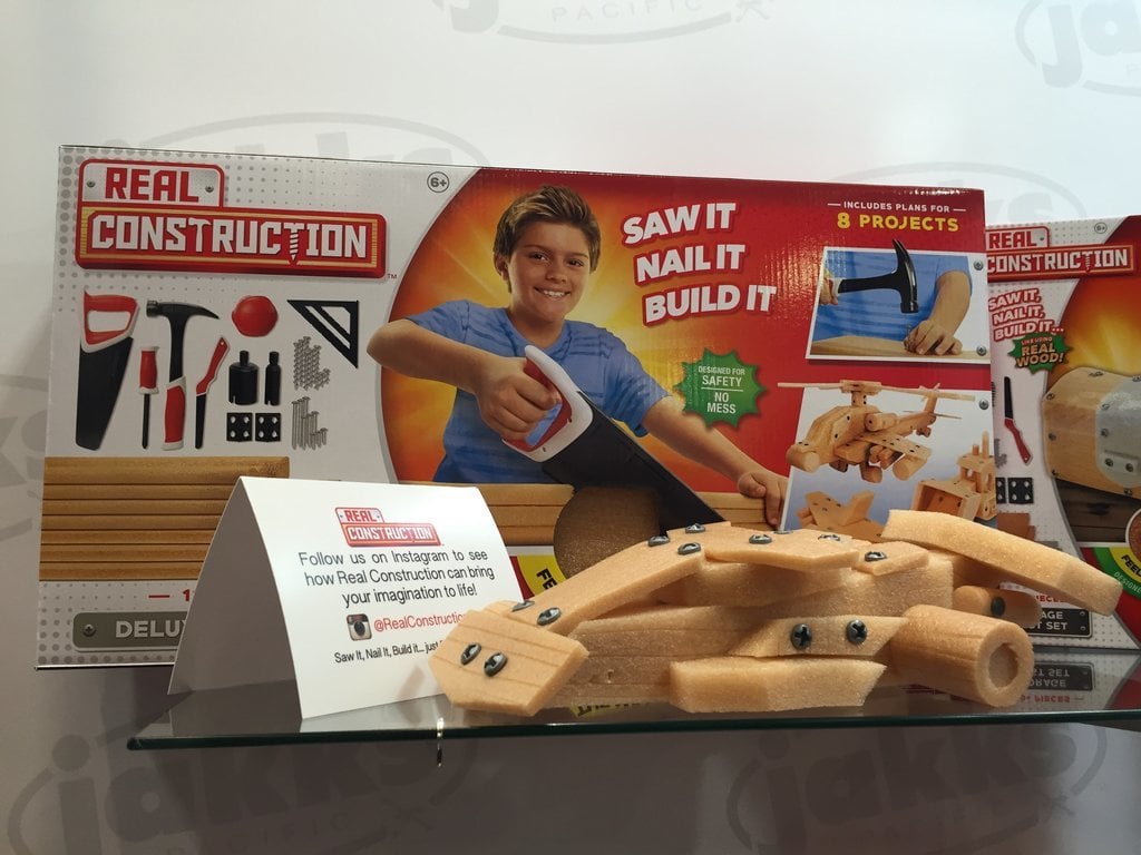 The Real Construction building sets come with sheets of foam wood and plastic nails and saws and instructions for creating several projects.