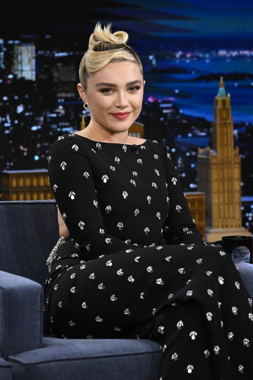 THE TONIGHT SHOW STARRING JIMMY FALLON -- Episode 1818 -- Pictured: Actress Florence Pugh during an interview on Monday, March 20, 2023 -- (Photo by: Todd Owyoung/NBC via Getty Images)