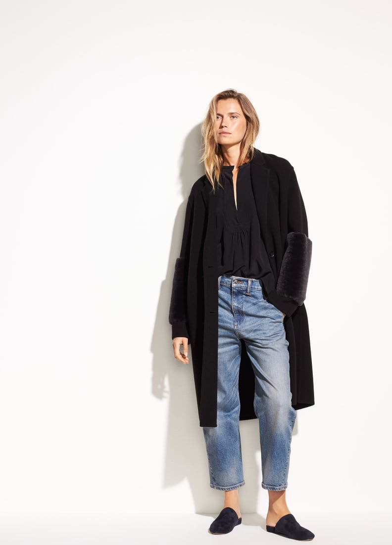 Vince Oversized Shearling Band Wool Coat