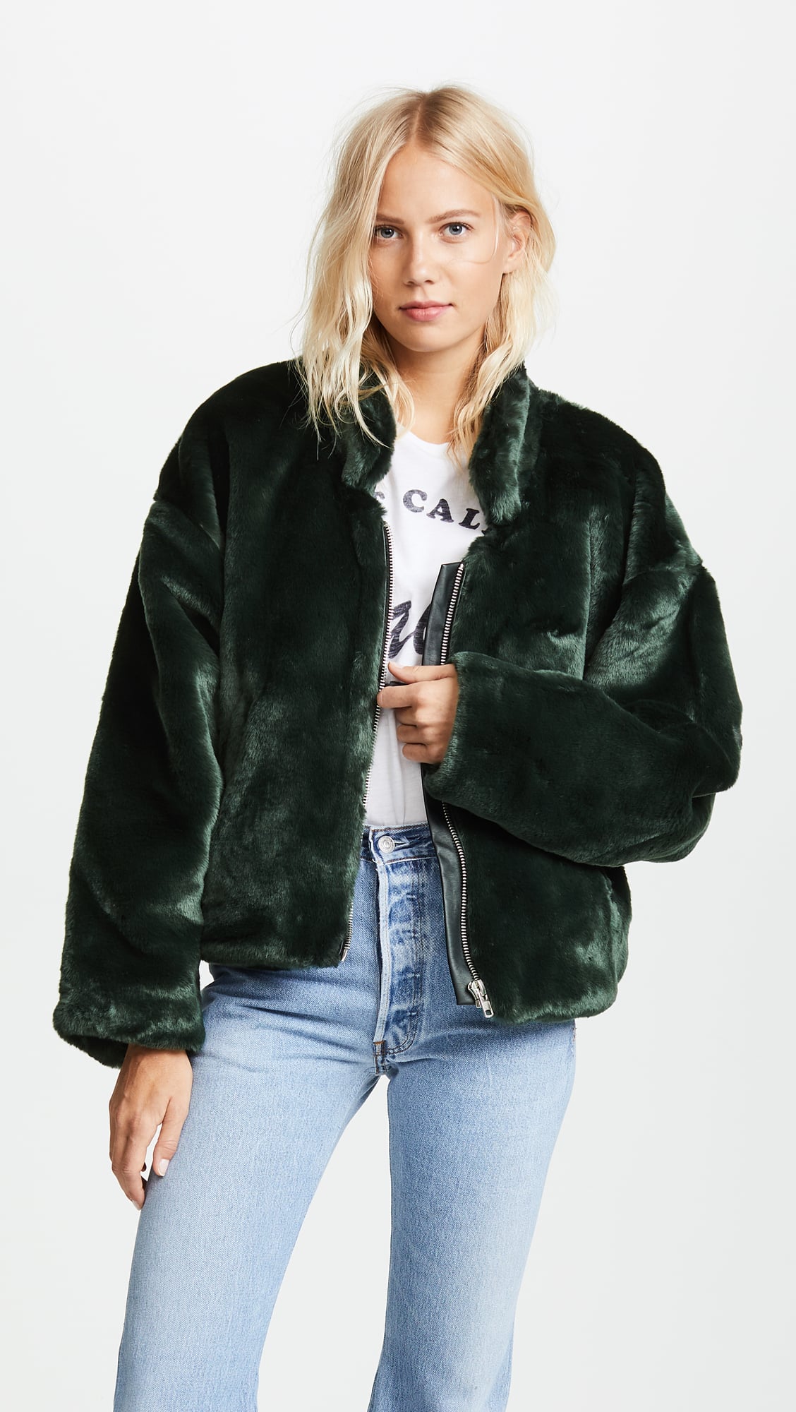 fuzzy fur bomber jacket