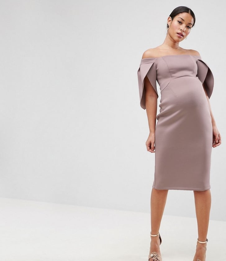 ASOS Maternity Petal Sleeve Bardot Midi Bodycon Dress Maternity