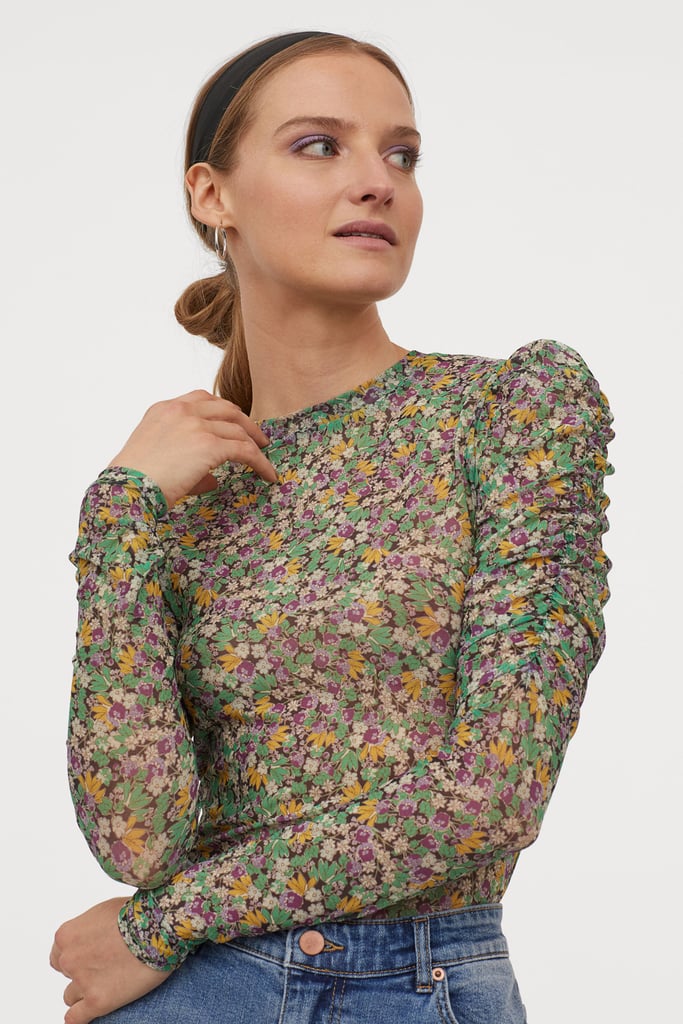 Puff-Sleeved Mesh Top