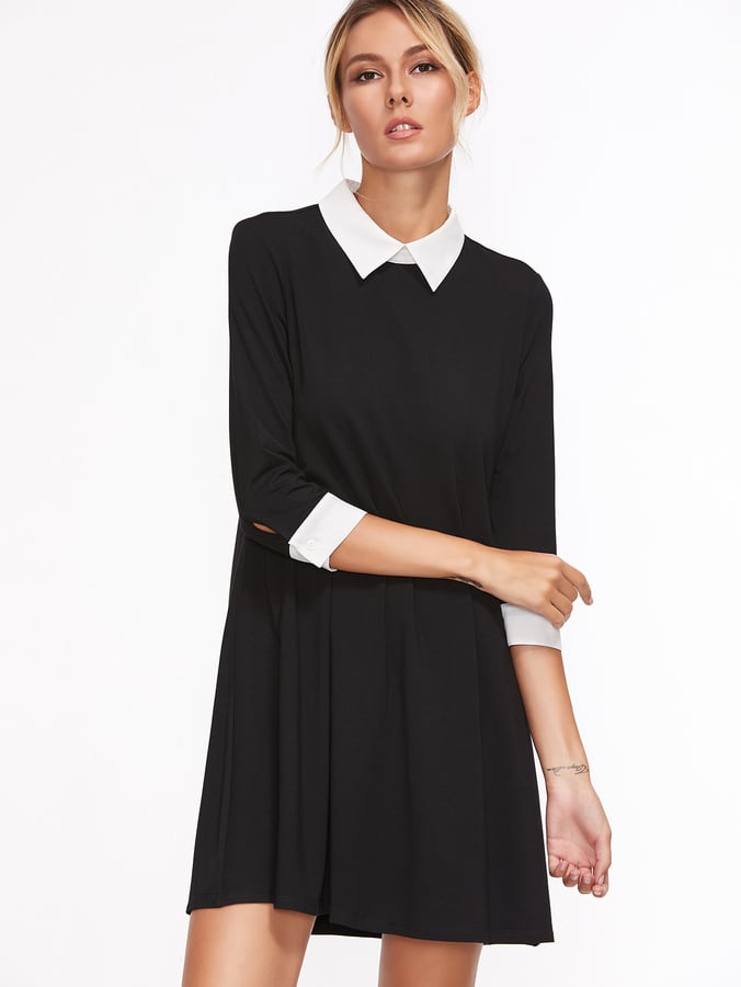 Romwe Contrast Collar And Cuff Swing Dress