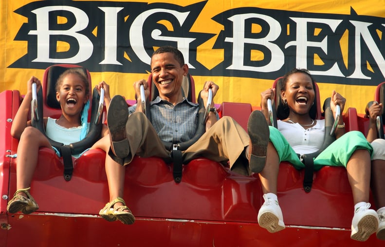 Enjoying an Iowa State Fair ride during his presidential campaign in 2007