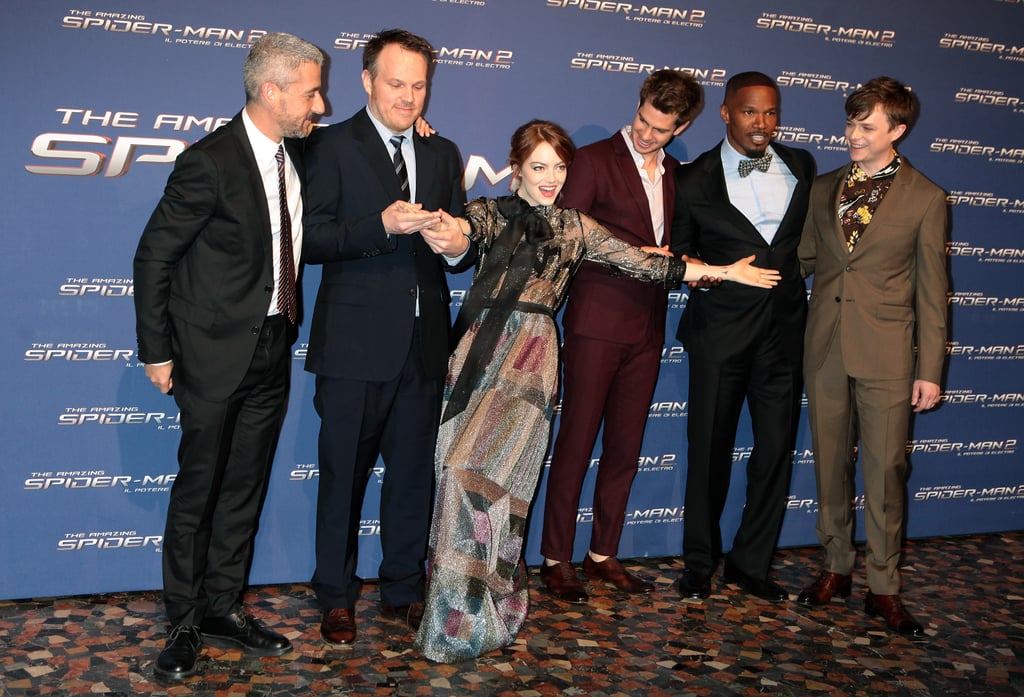 Emma Stone got sill while attending the Rome premiere of The Amazing Spider-Man 2 on Monday.