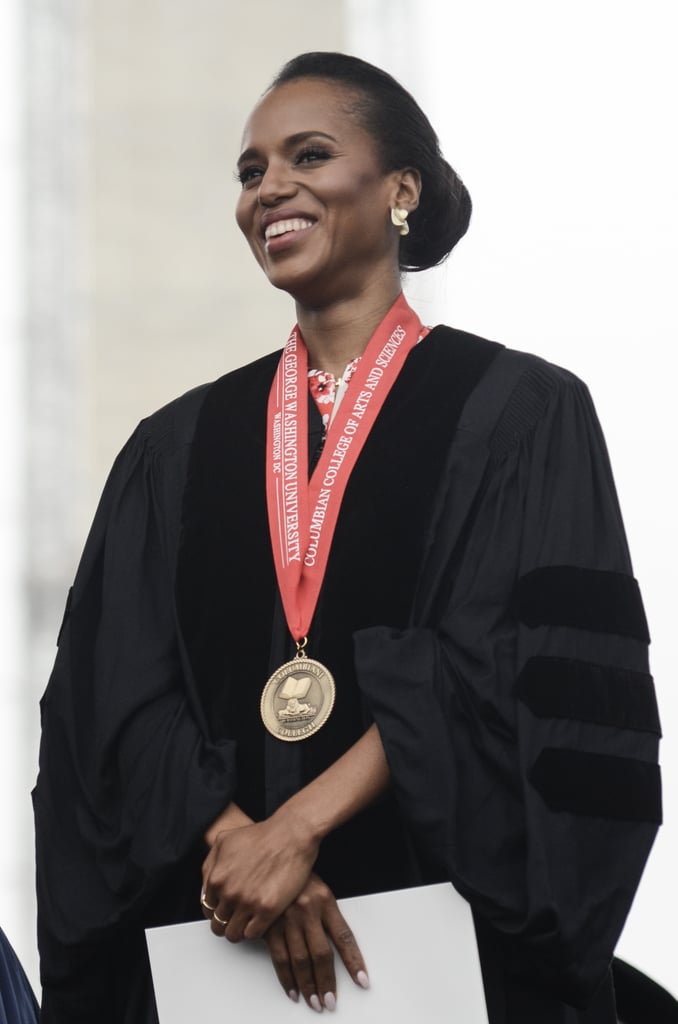 Kerry lit up as she received an honorary degree in Fine Arts at her alma mater, George Washington University, in May 2013.