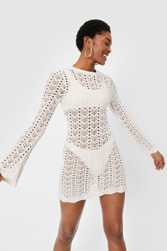 Nasty Gal Crochet Knitted Open Back Mini Dress