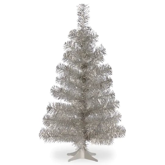 3-ft Unlit Silver Tinsel Artificial Christmas Tree