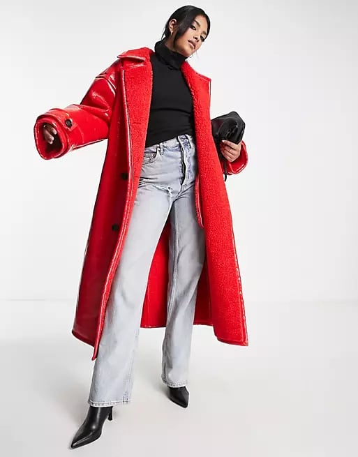 ASOS Design Hero Bonded Borg and Vinyl Trench Coat