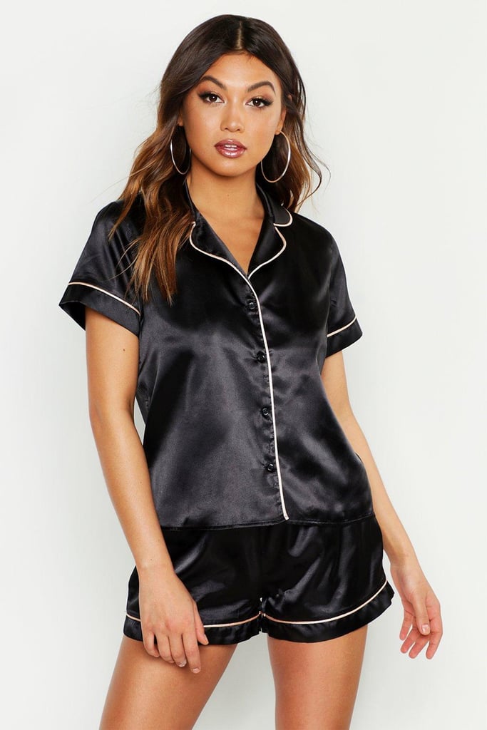 Satin PJ Short Set With Contrast Piping