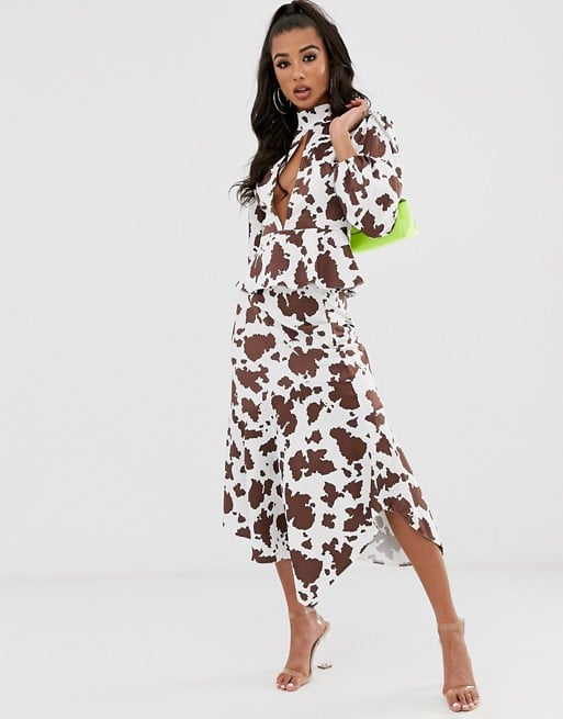 House Of Stars backless top in cow print with tie detail and cut out two-piece | ASOS