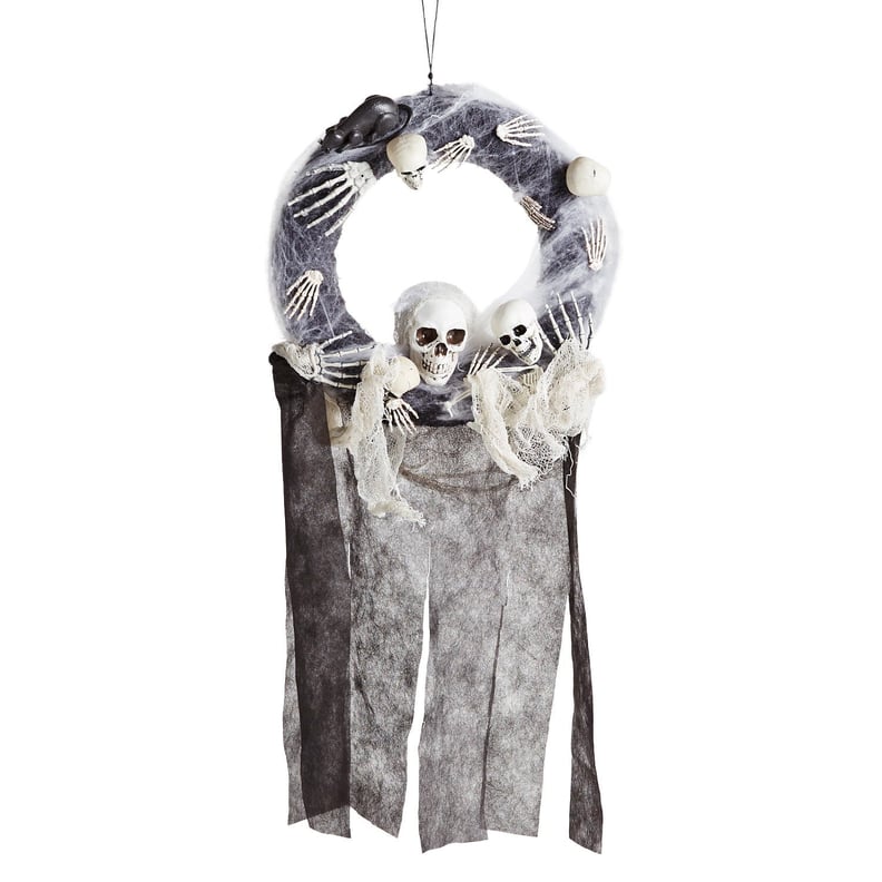 Skeleton Skull and Hands Wreath With Mummy Mesh