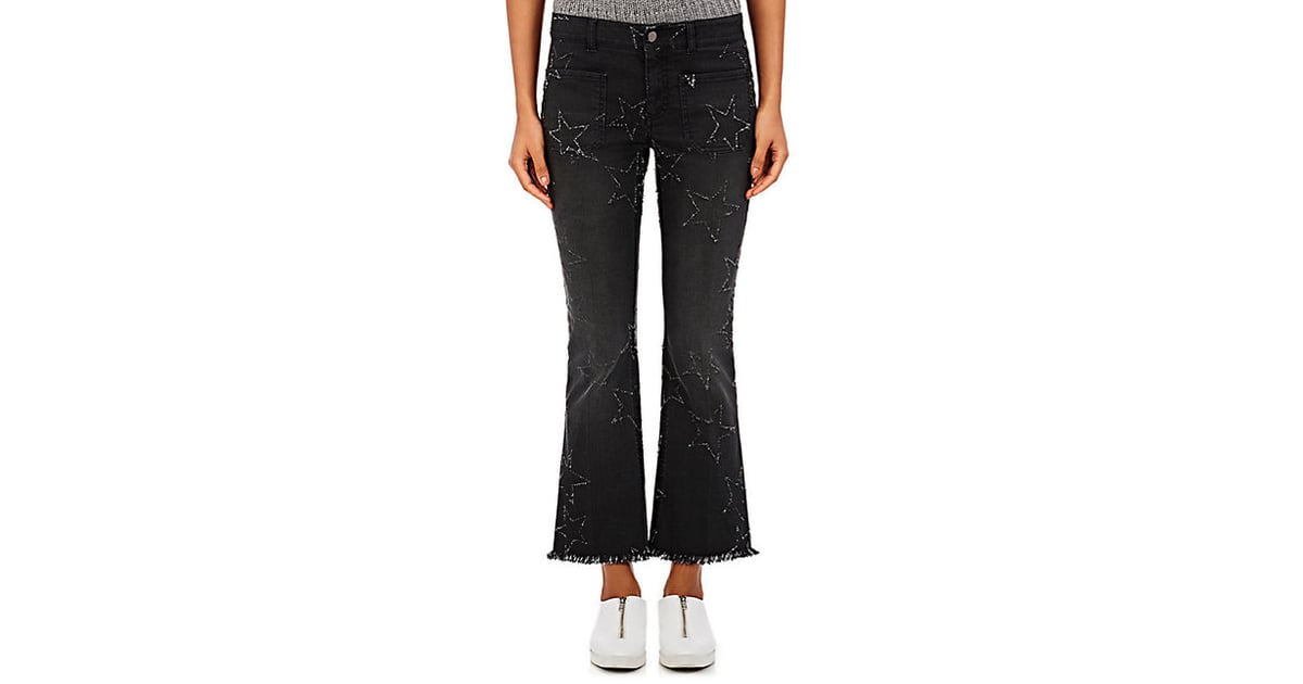 Frayed-Star Crop Flared Jeans-Black 