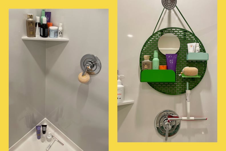 Side by Side Photo of a Shower Before and After Using Quiet Town's The Spot
