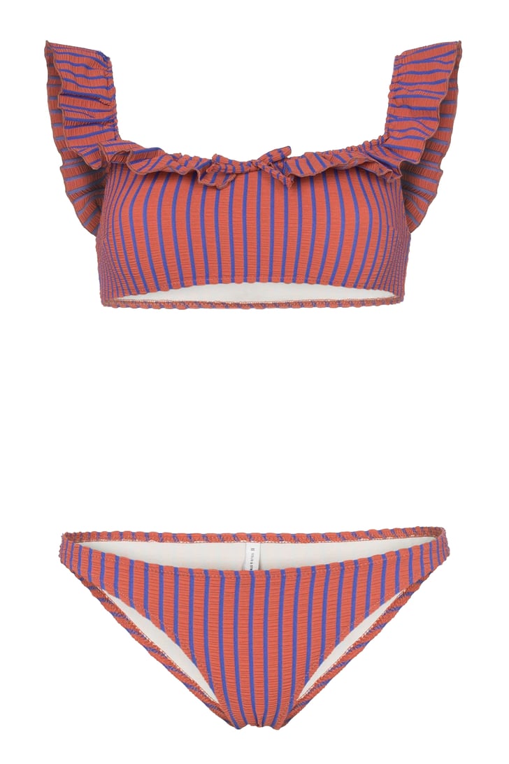 Solid & Striped Off the Shoulder Ruffle Bikini Top and Striped Bikini ...